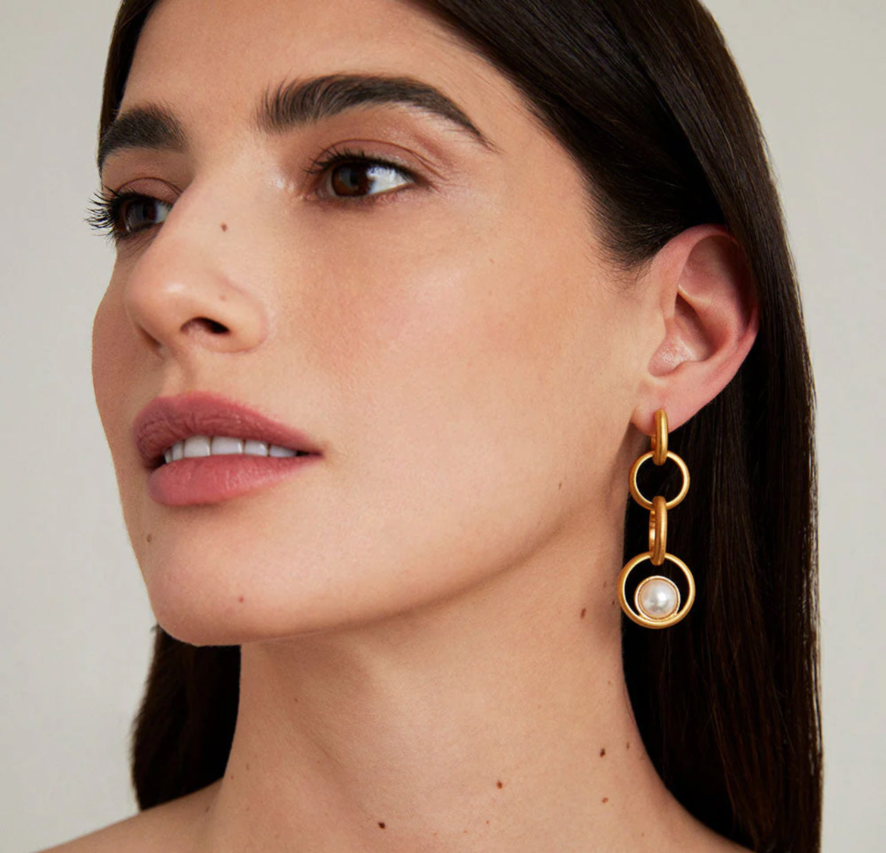 Chain Drop Earrings-Pearl/Gold