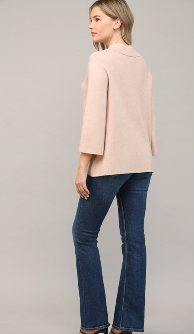 Mock Neck Glitter Sweater Pockets-Rose Gold