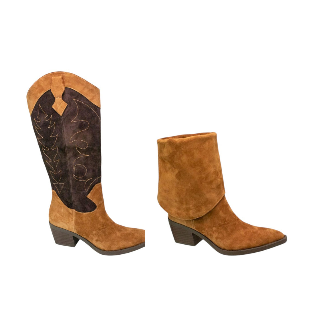 Veera Western Suede Boots in Coffee/Chocolate