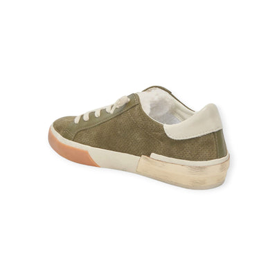 Zina Plush Sneakers in Moss Perforated Suede