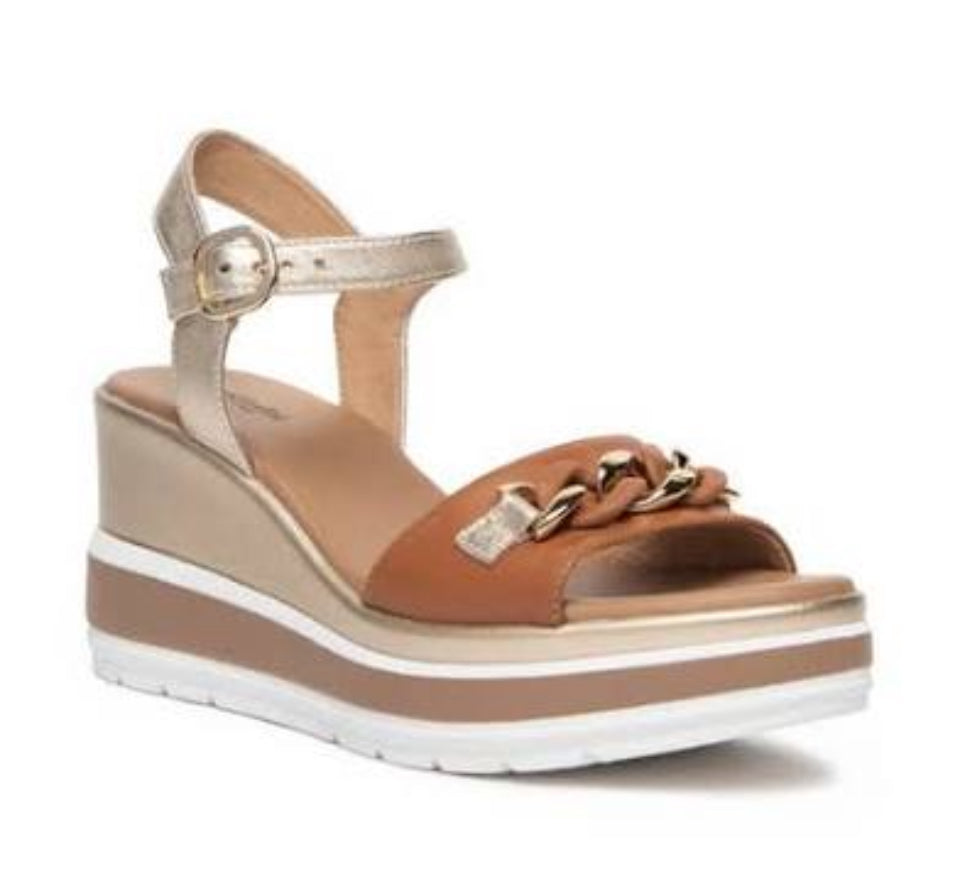 Chain Ankle Strap Platform Wedge - Brown