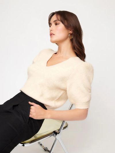 Bennett Shirred Sleeve Sweater-Sand